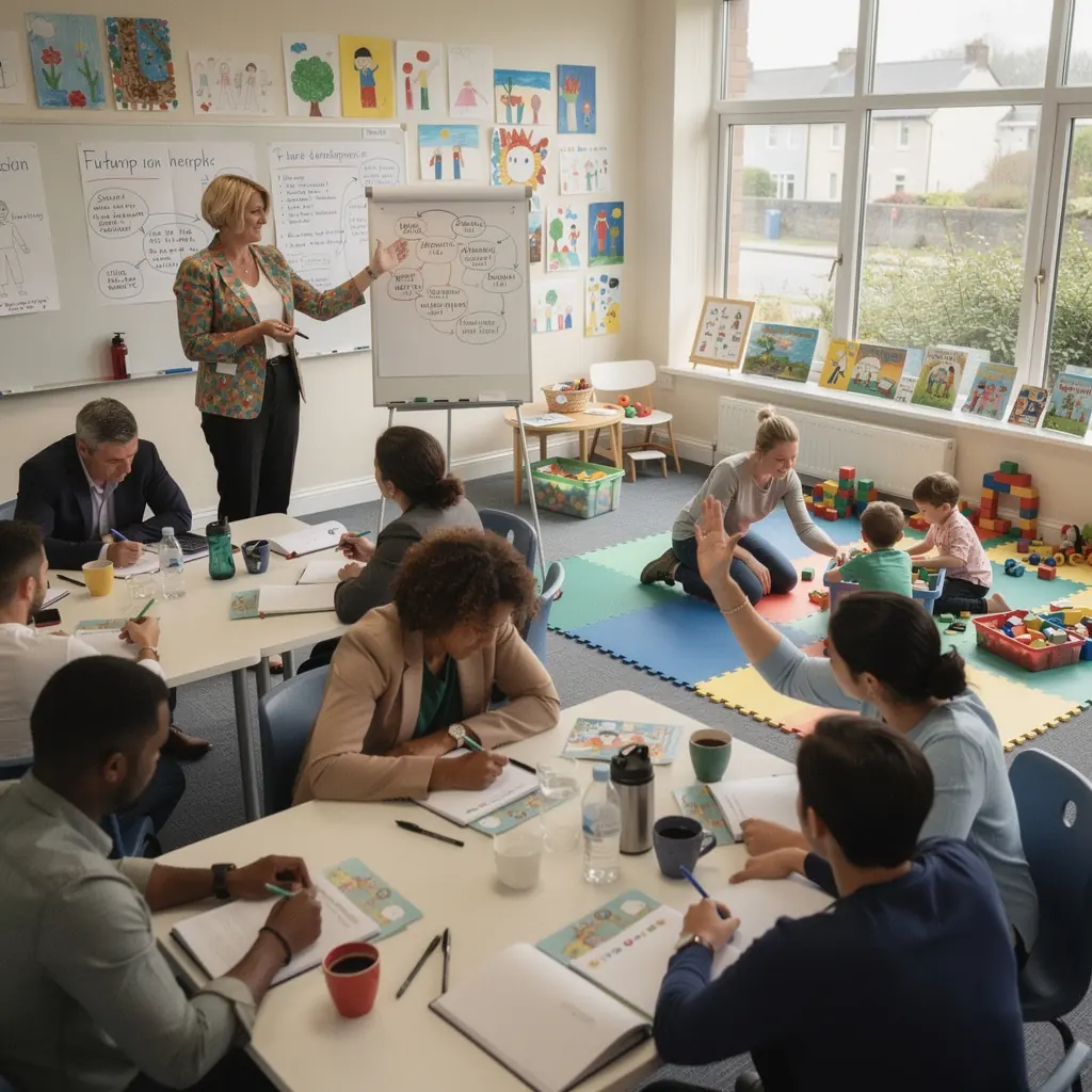 A close-up of a printed summary sheet with guidelines for parents on supporting children's development.